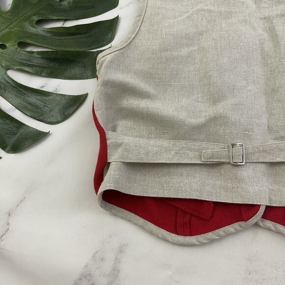 Liz Sport Womens Vintage 90s Vest Size L Red Tan Linen Blend Buttons Ribbed - Picture 9 of 9